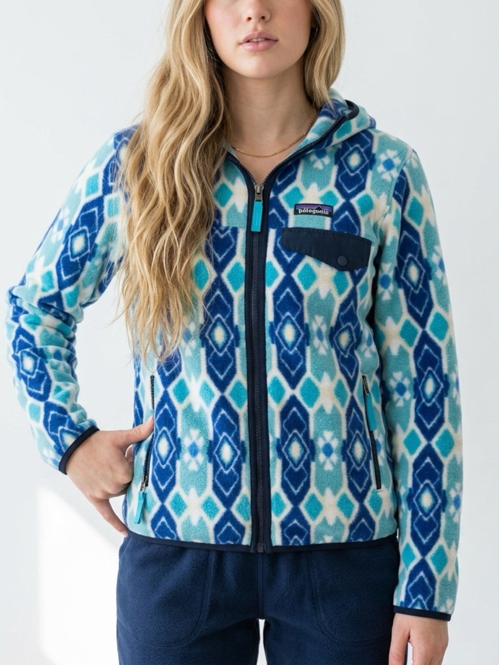 Patagonia Synchilla Lightweight Snap-T Hooded Fleece Jacket Aztec Tribal Mogul